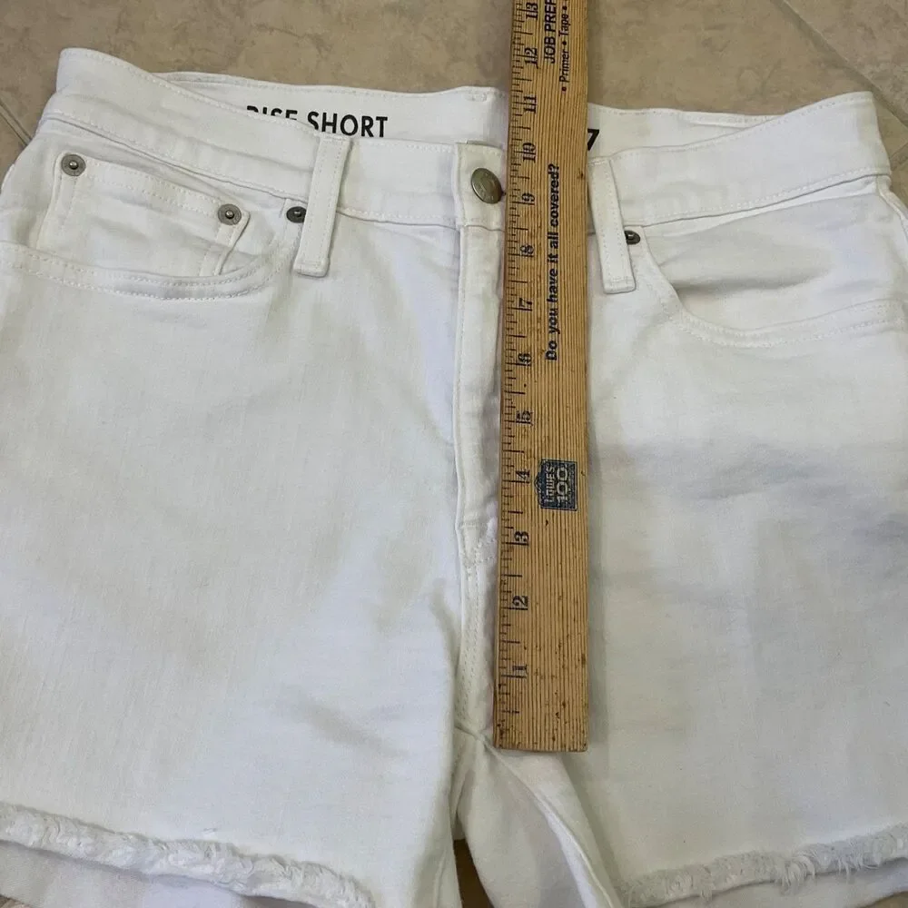 J Crew Women’s Mid Rise Denim Shorts Size 27 White Frayed Hem